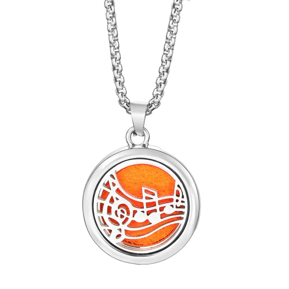 20mm Pattern Insert Perfume Pad Locket Necklace | Stainless Steel Aromatherapy Pendant