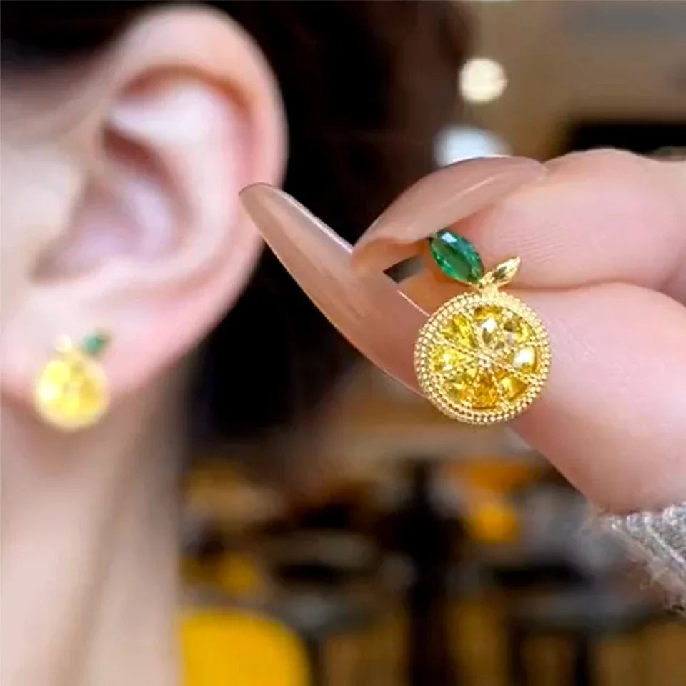 Orange Lemon Fruit Stud Earrings