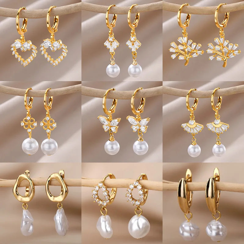 Zircon Natural Pearl Hoop Earrings