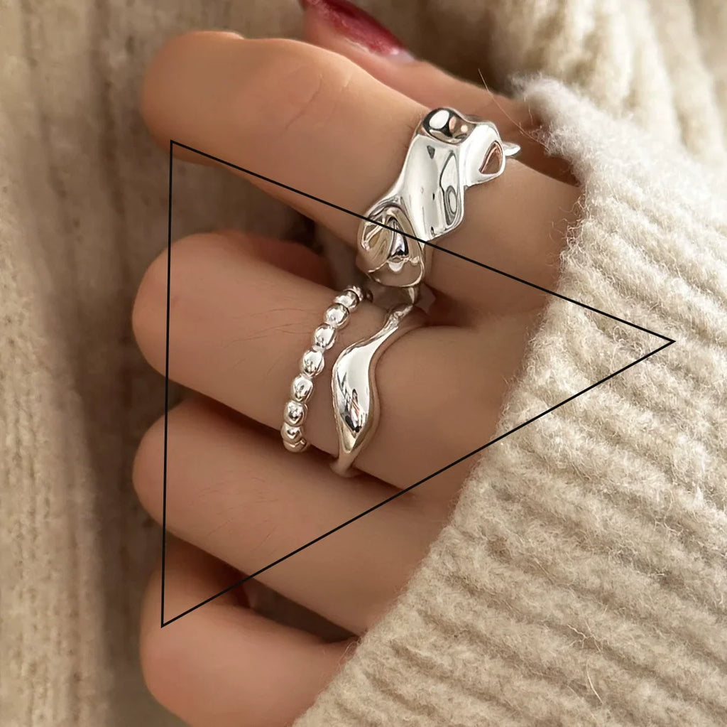 925 Sterling Silver Frosting Geometry Ring | Textured Wide Band for Women