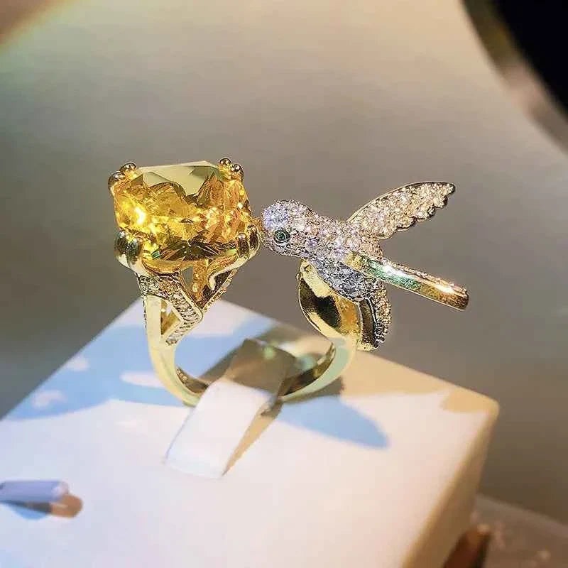 Aquamarine Hummingbird Ring