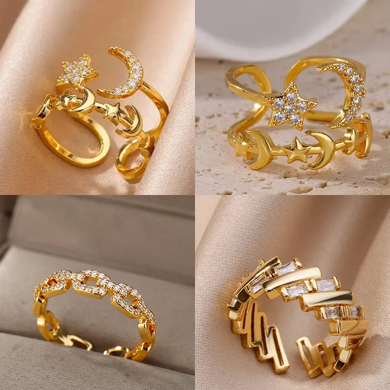 Zircon Star Moon Ring