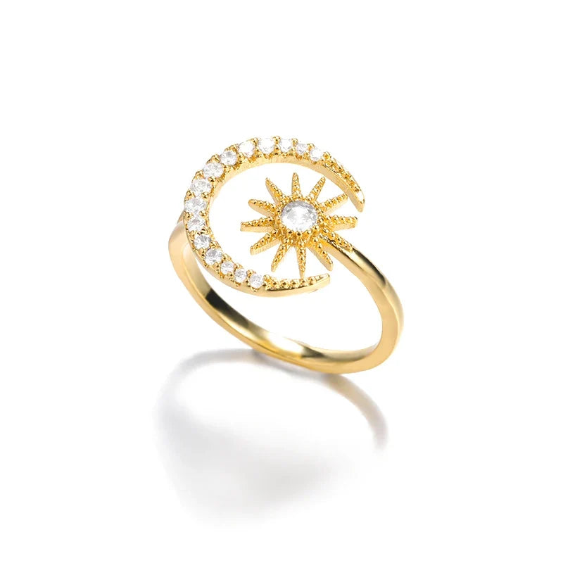 Zircon Star Moon Ring