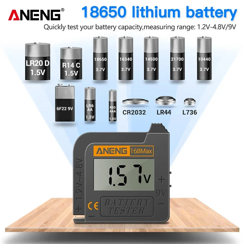 ANENG 168Max Digital Lithium Battery Tester | Universal Capacity Checker for AAA AA Button Cells