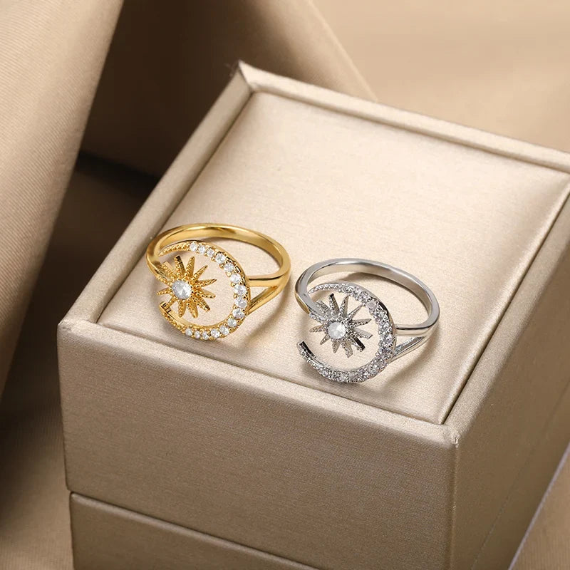 Zircon Star Moon Ring
