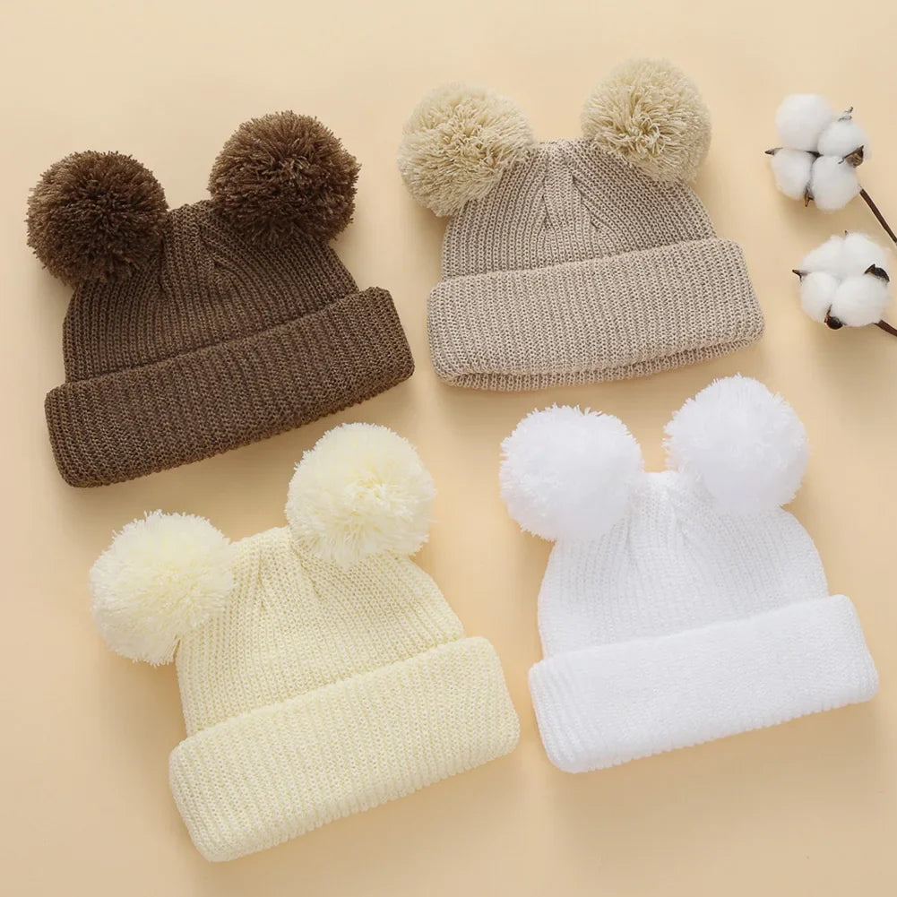 0-12M Solid Knitted Cute Pom Pom Cap | Newborn Baby Turban Hat