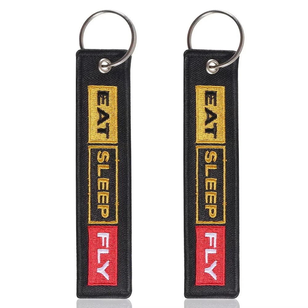 5 PCs Embroidery Eat Sleep Fly Keychains Key Ring | Aviation Pilot Gift Set