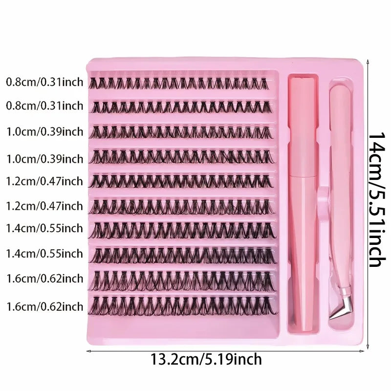 Lash Extension Kit 200pcs Self Grafting Curling False Eyelash Clusters for Easy