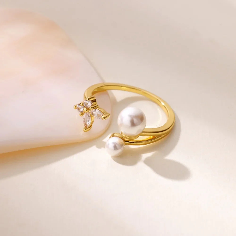 Zircon Butterfly Pearl Ring