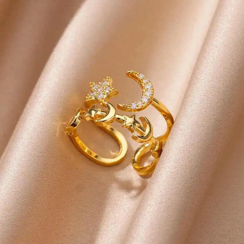 Zircon Star Moon Ring
