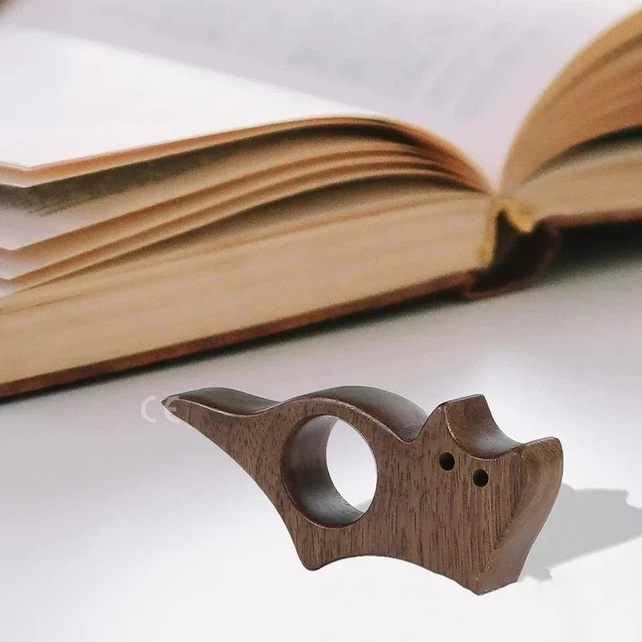 Wooden Cat Dog Bookmark Animal Book Page Holder Ring Student Reading