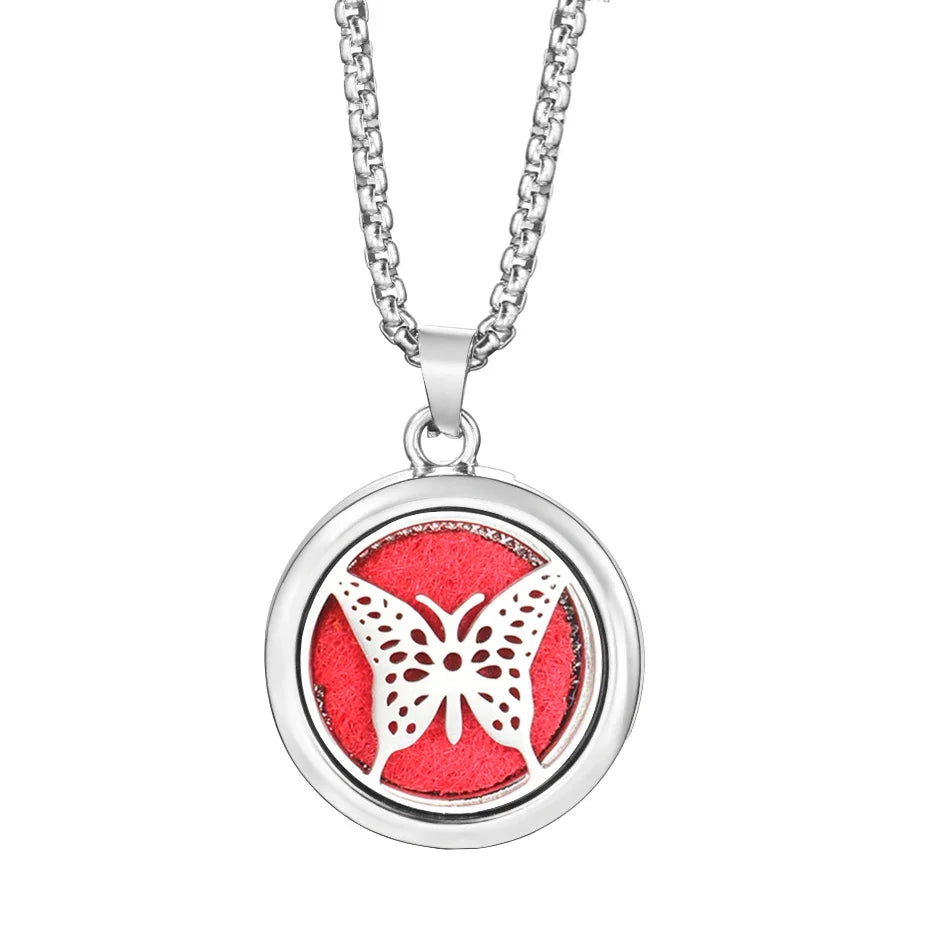20mm Pattern Insert Perfume Pad Locket Necklace | Stainless Steel Aromatherapy Pendant