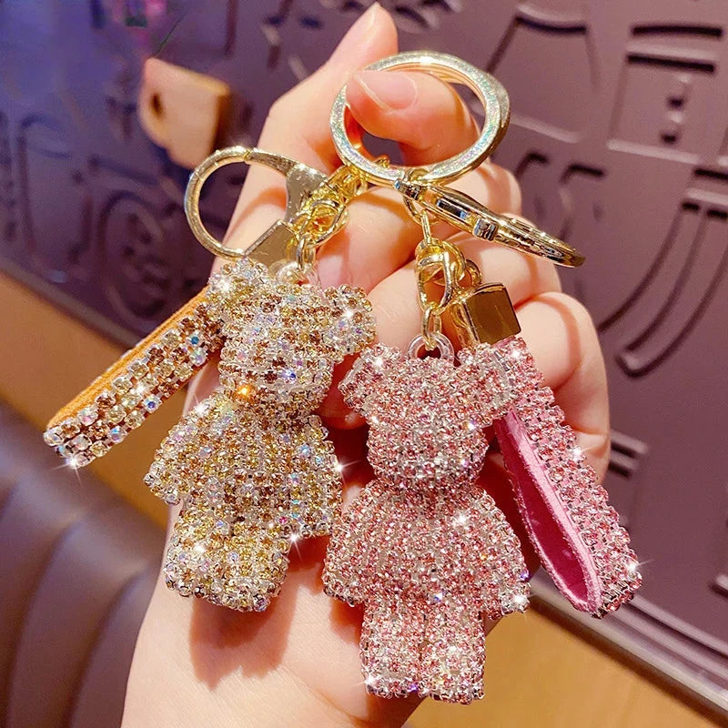 Cute Rhinestones Tassel Bear Keychain Couple Keychain Decoration Small Car Ring Student Bag Pendant
