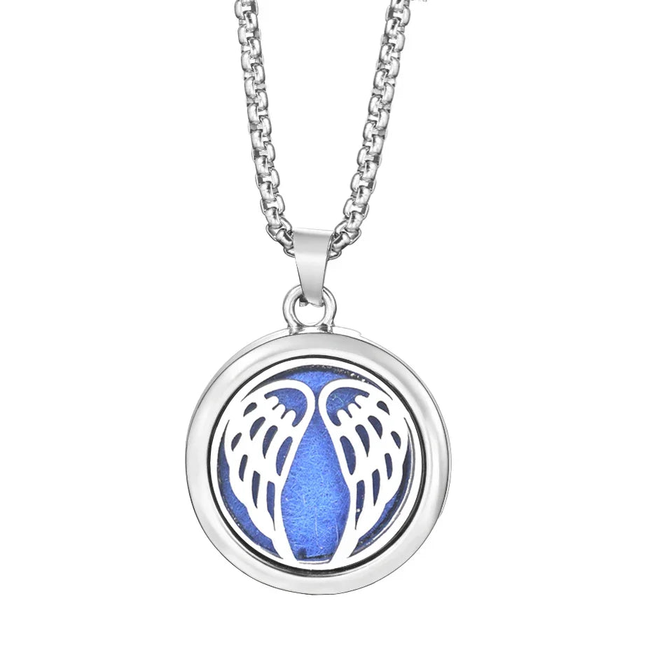 20mm Pattern Insert Perfume Pad Locket Necklace | Stainless Steel Aromatherapy Pendant