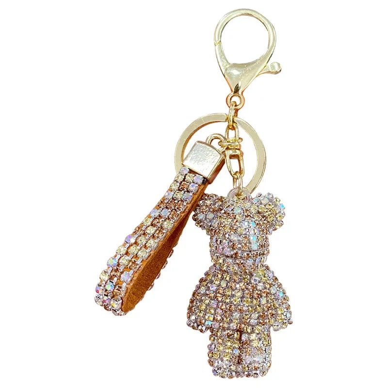 Cute Rhinestones Tassel Bear Keychain Couple Keychain Decoration Small Car Ring Student Bag Pendant