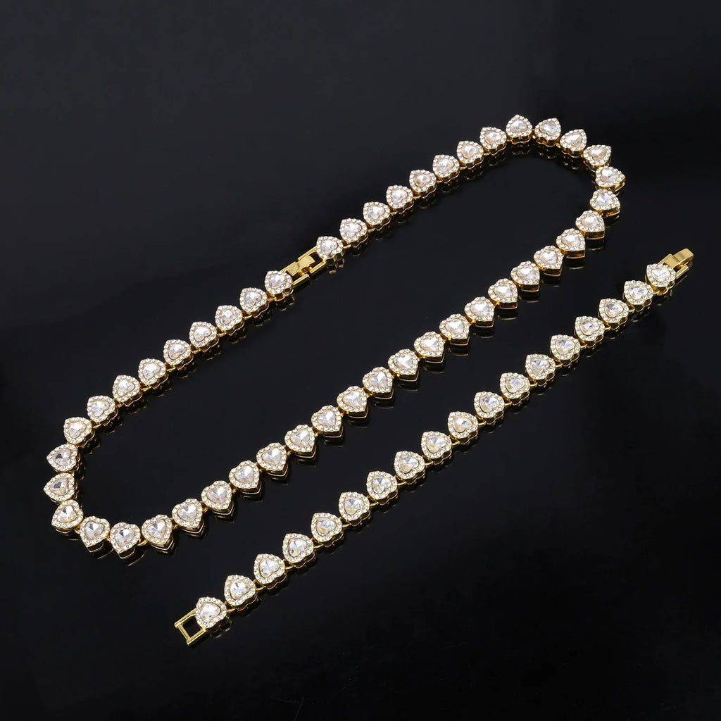 Heart Rhinestone Tennis Chain Set