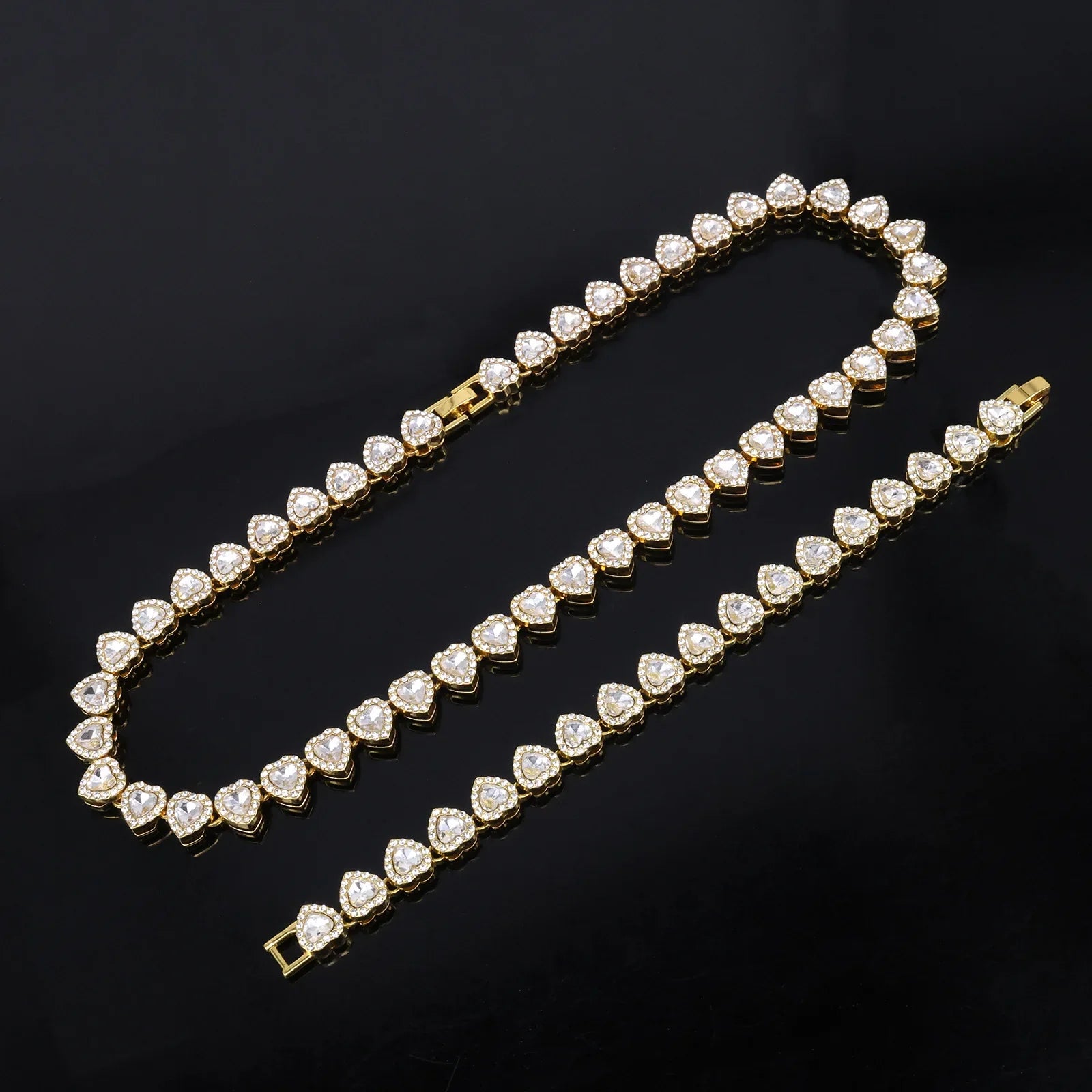 Heart Rhinestone Tennis Chain Set