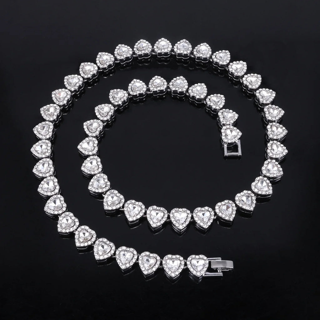 Heart Rhinestone Tennis Chain Set