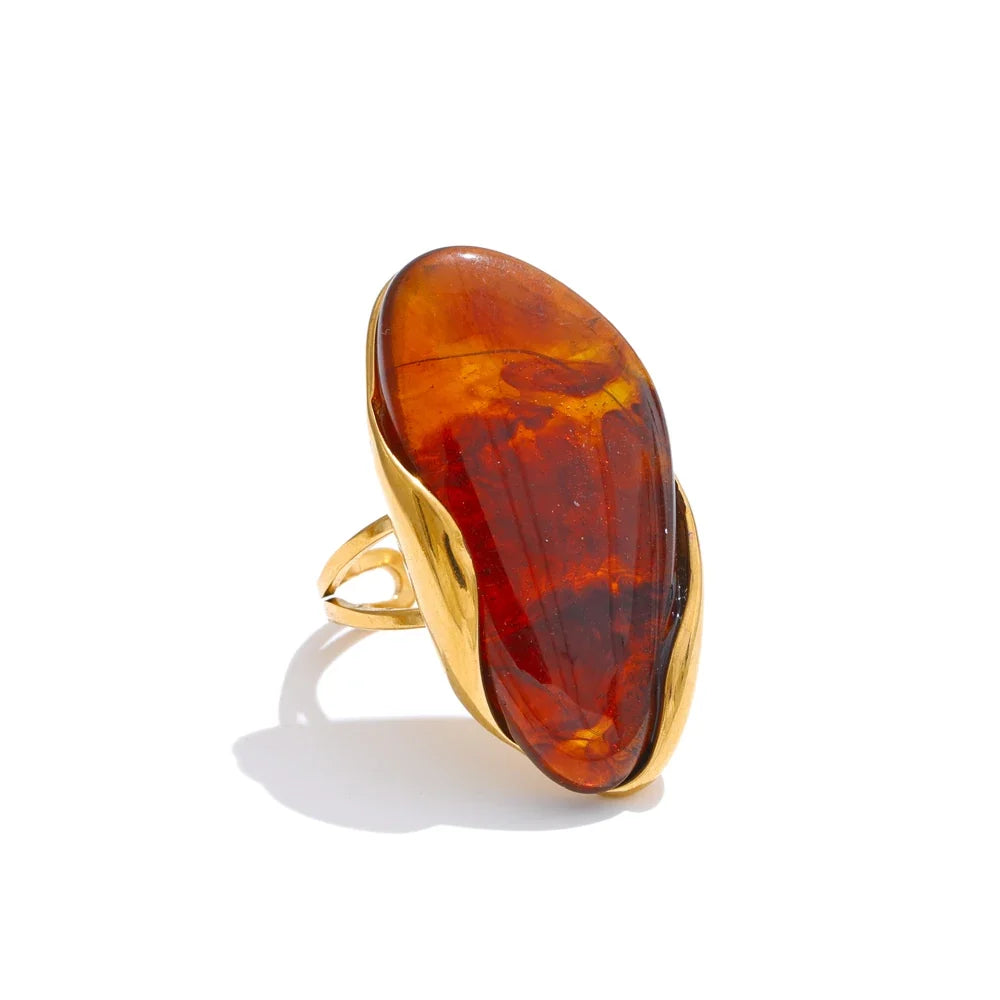 Brown Green Resin Geometric Ring