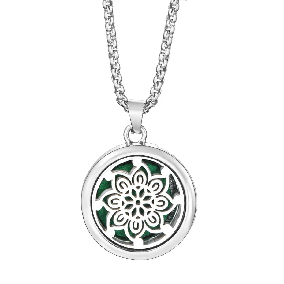 20mm Pattern Insert Perfume Pad Locket Necklace | Stainless Steel Aromatherapy Pendant