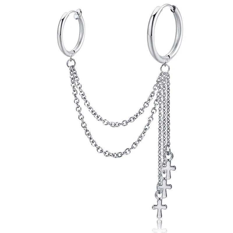 Punk Cross Tassel Earrings | Gothic Hip Hop Chain Stud Earrings