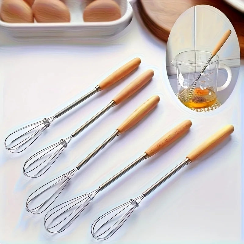 /3pcs Set of Whisks with Solid Wood Handles | Stainless Steel Kitchen Whisk and Cream Mixer
