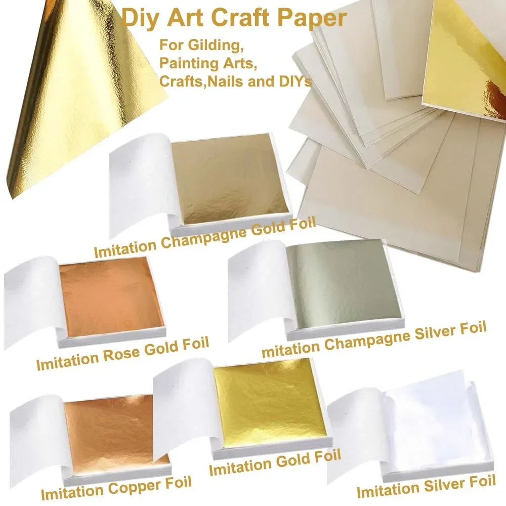 Imitation Gold Leaf Sheets for Crafts | 100pcs Metallic Foil Paper