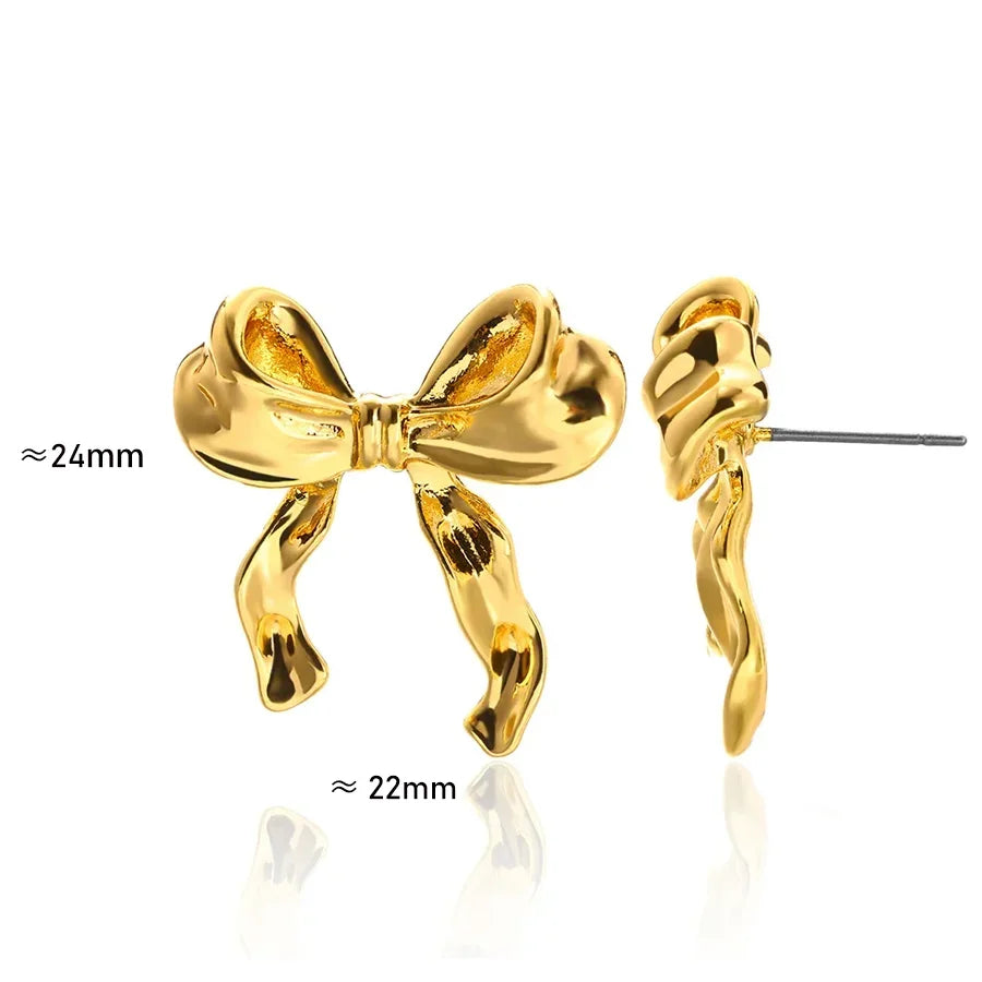 Vintage Bowknot Gold Stud Earrings