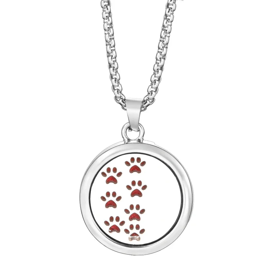 20mm Pattern Insert Perfume Pad Locket Necklace | Stainless Steel Aromatherapy Pendant