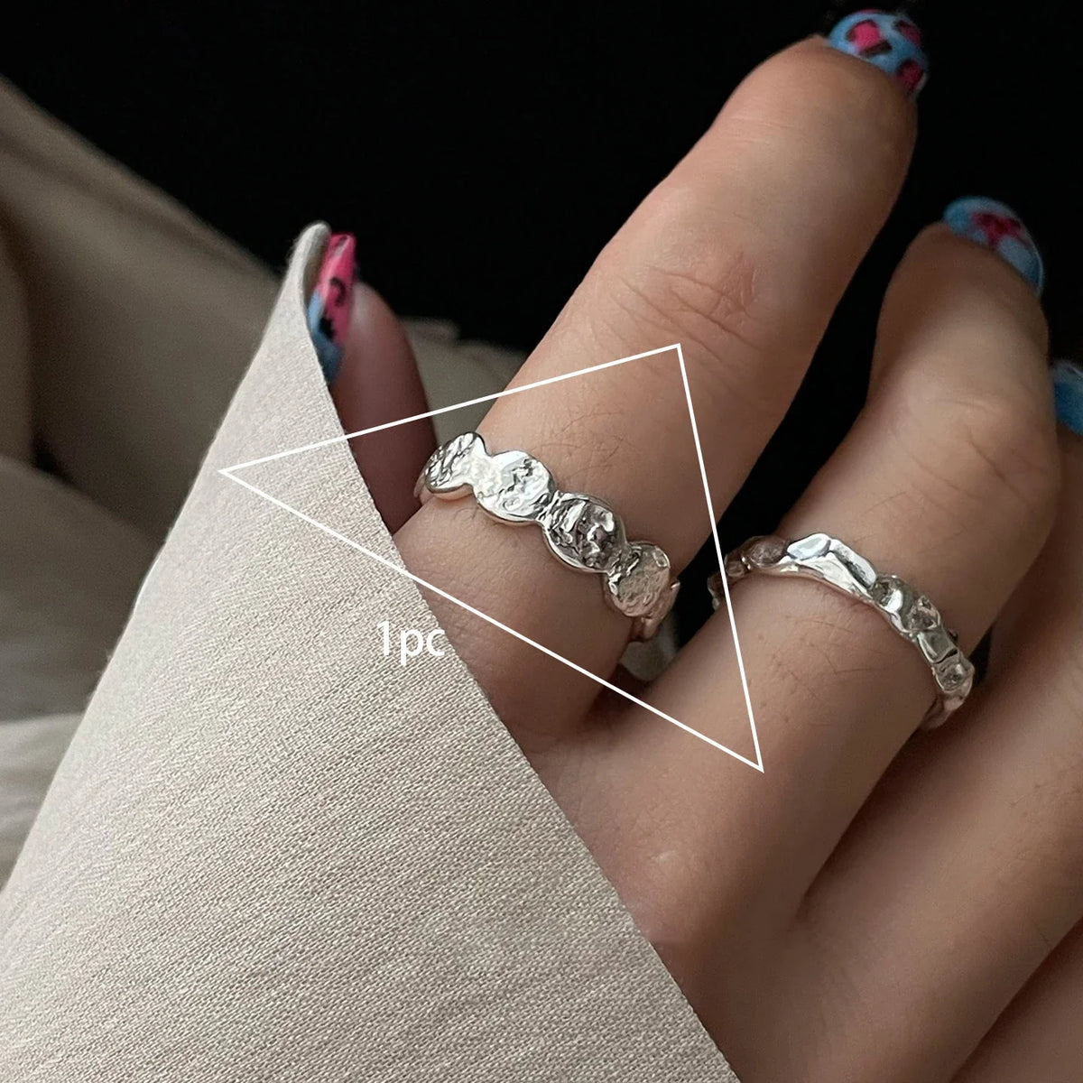925 Sterling Silver Frosting Geometry Ring | Textured Wide Band for Women