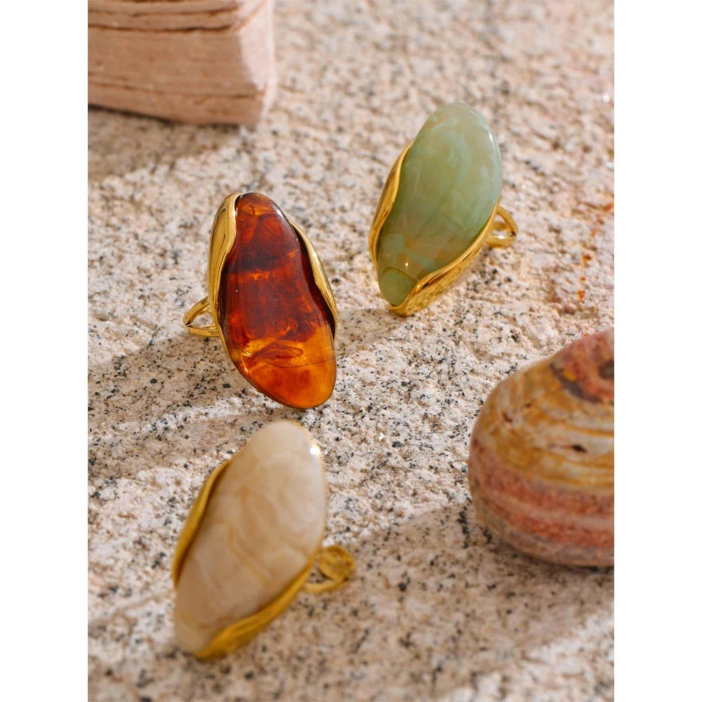 Brown Green Resin Geometric Ring