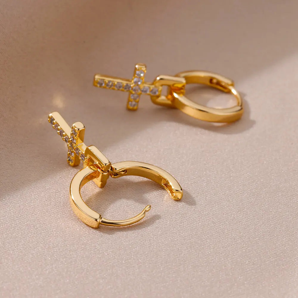 Zircon Cross Dangle Earrings