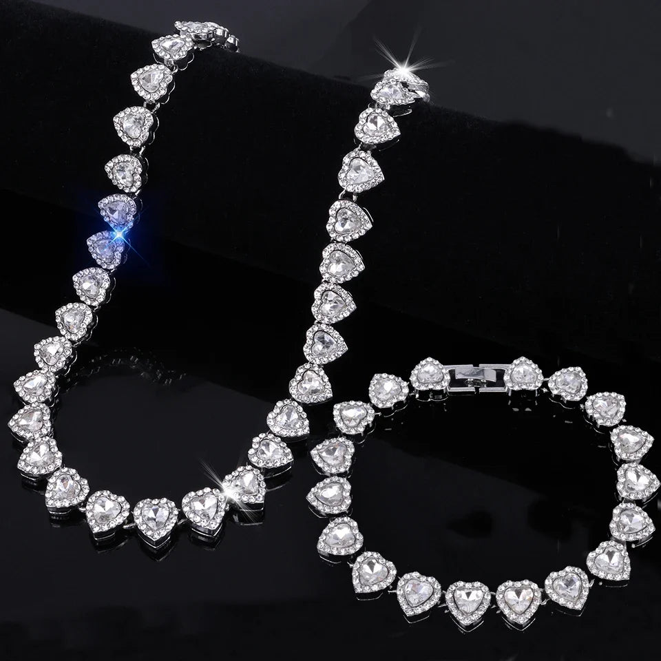 Heart Rhinestone Tennis Chain Set
