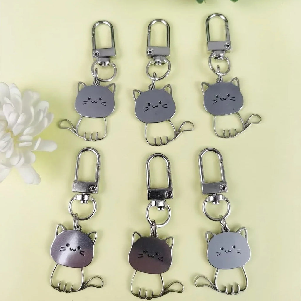 Stainless Steel Lovely Cat Keychain Couple Lover Animal Matching Keyring Cat Eating Fish Pendants Valentine's Day Gifts 2025 New