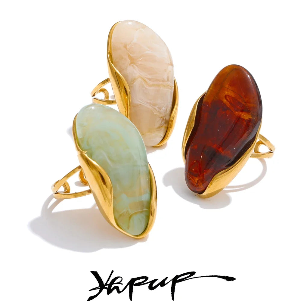 Brown Green Resin Geometric Ring