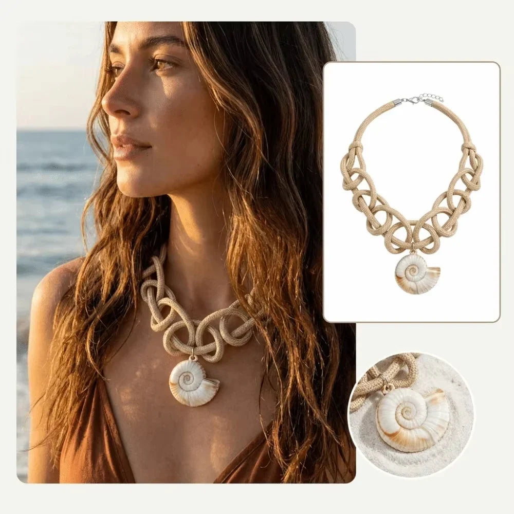 Bohemian Khaki Woven Thick Rope Necklace