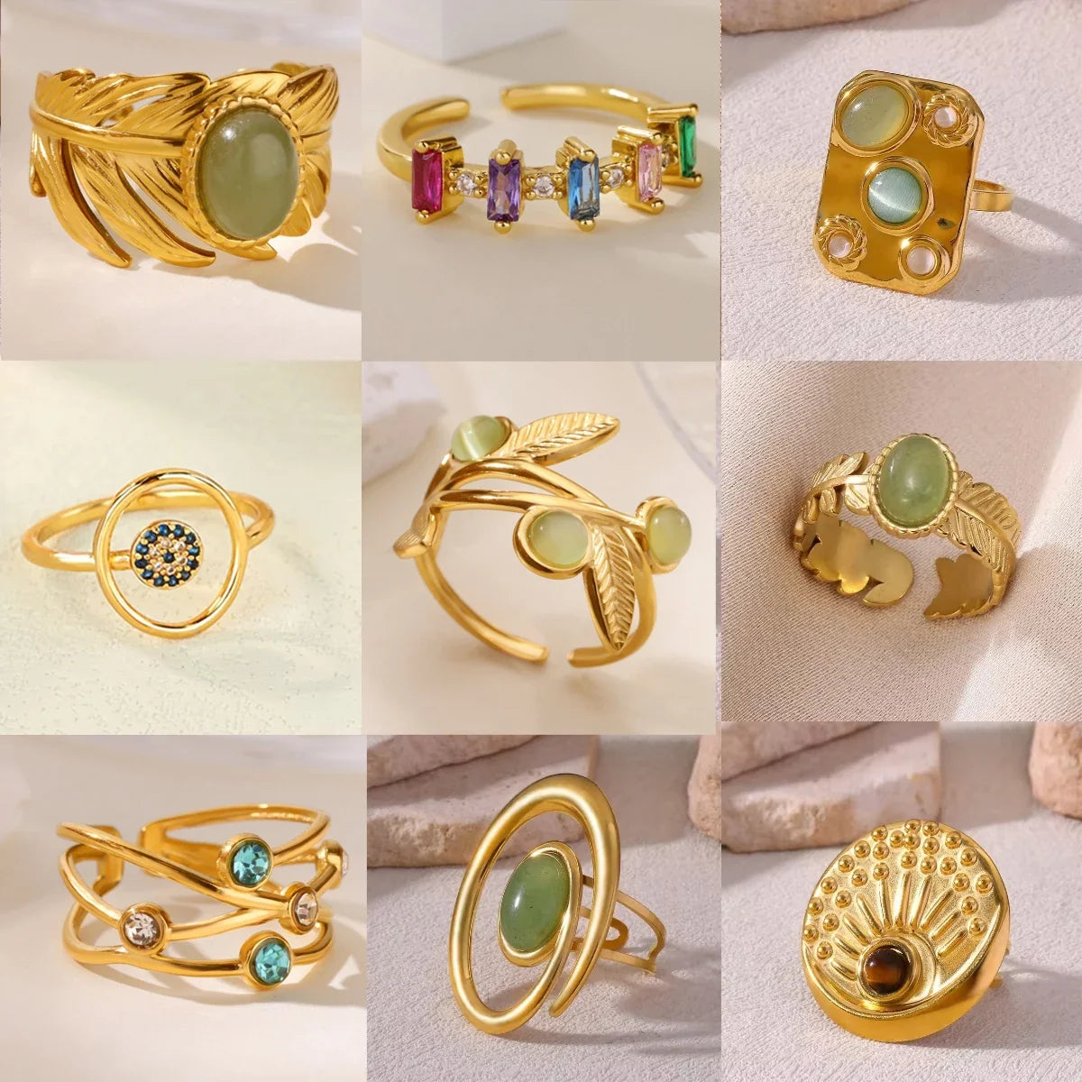 Vintage Green Stone Flower Zircon Ring