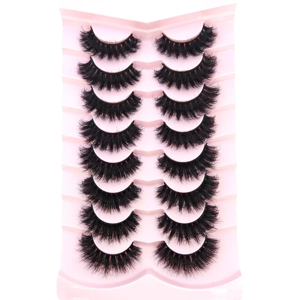 5-8 Pairs Natural Russian Striped Mink Lashes | 3D Volume Wavy False Eyelash Extensions