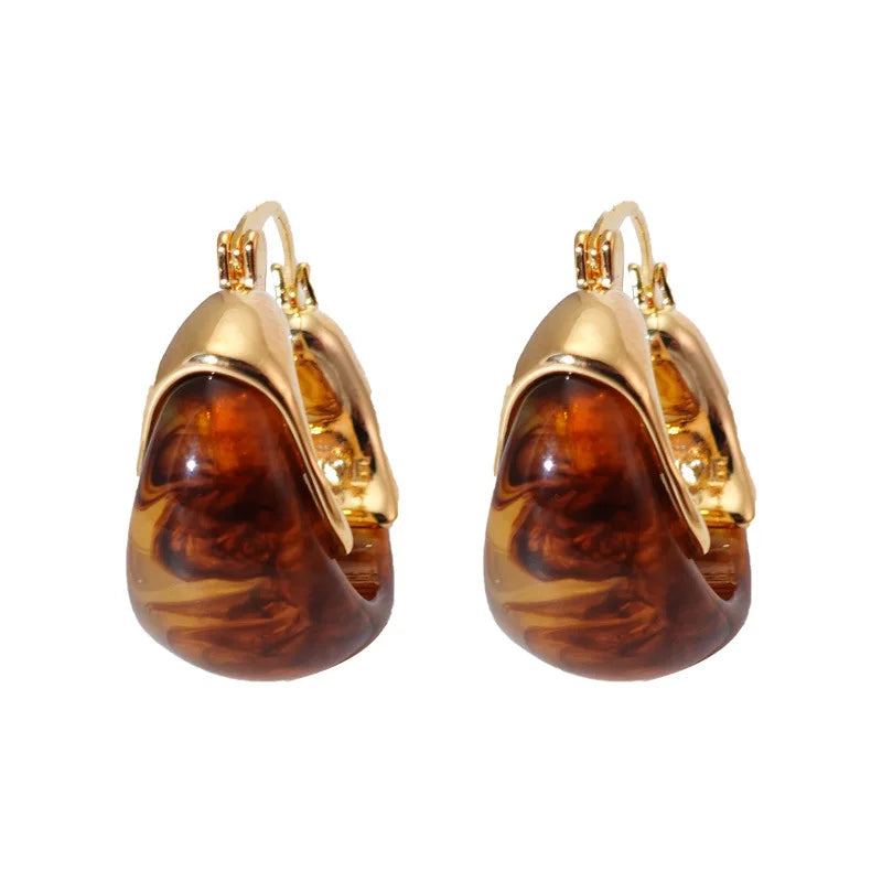 U Shape Resin Metal Stud Earrings