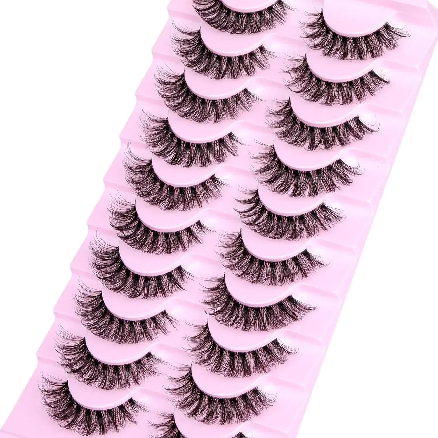 10 Pairs Natural Fluffy False Eyelashes | Wispy 3D Volume Strip Lashes with Clear Band