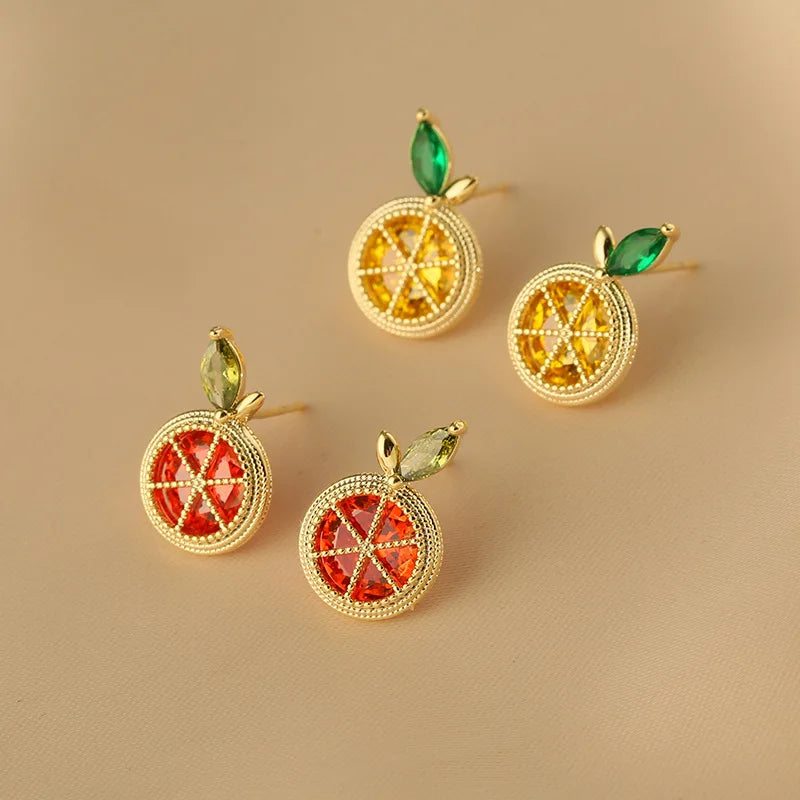 Orange Lemon Fruit Stud Earrings
