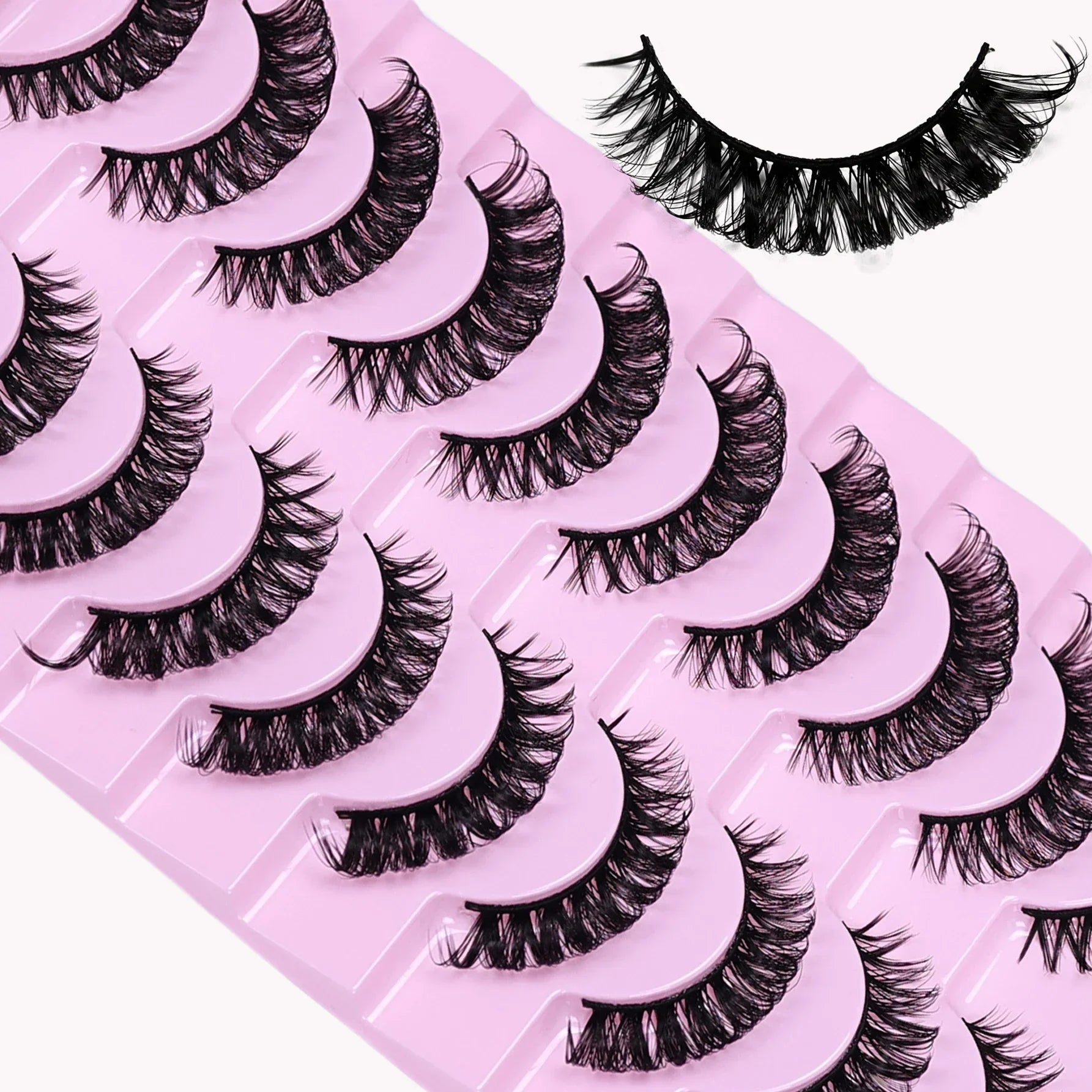 10 Pairs D Curl Russian Strip Lashes | Fluffy Volume False Eyelashes for a Dramatic Cat Eye Look