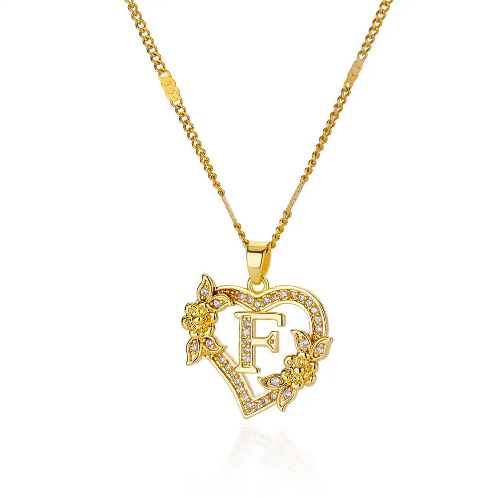 Zircon Flower Heart Initial Necklace