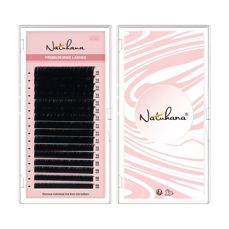 NATUHANA Mink Lashes Mix 8-15 mm 16 Lines Handmade Eyelash Extension | Natural Soft Faux Lash Supplies