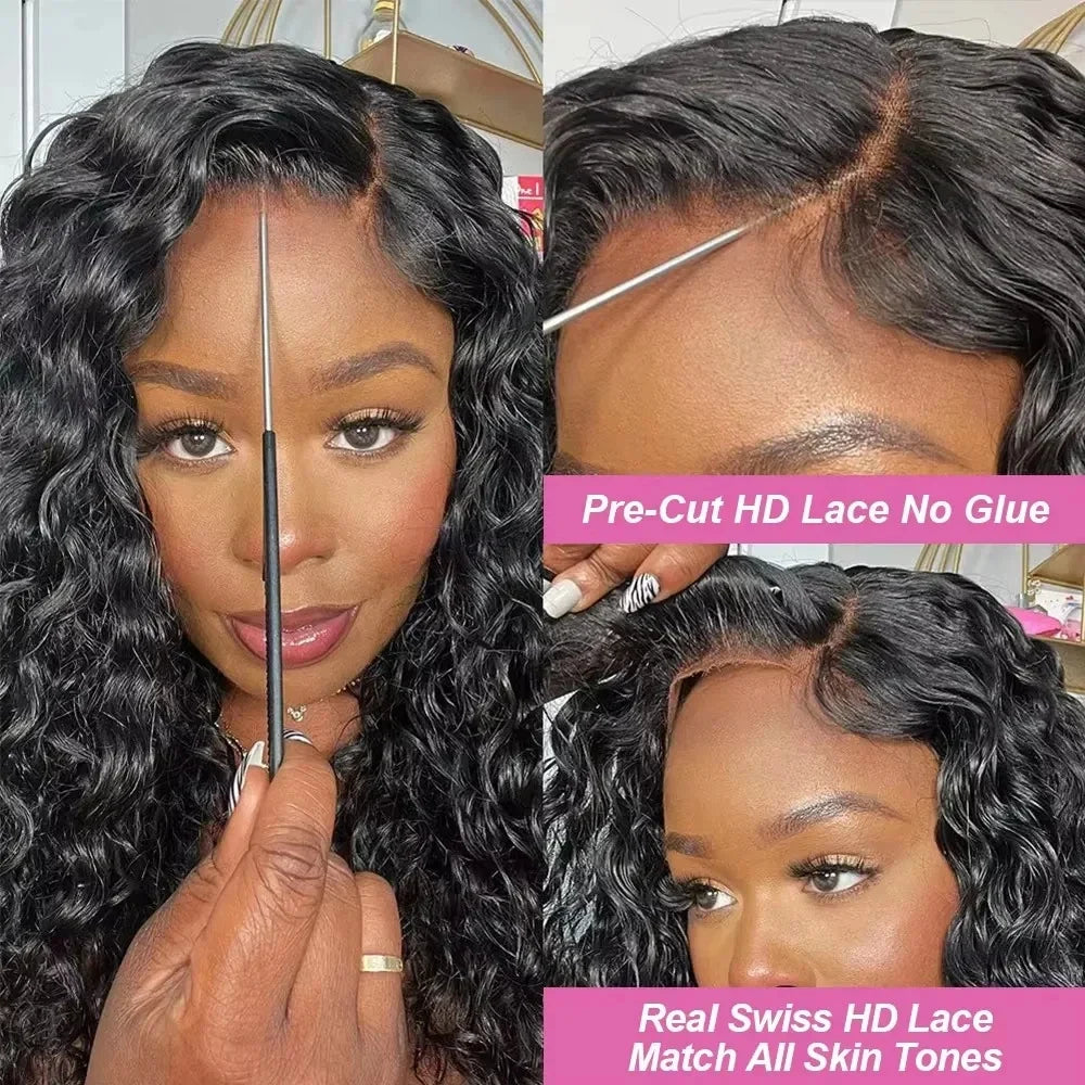Glueless Wigs Human Hair Wear and Go Deep Wave 13x4 13x6 Lace Frontal Wig PrePlucked Curly Human Hair Ready To Wear 5x5 Lace Closure Wig Vietnamese Hair