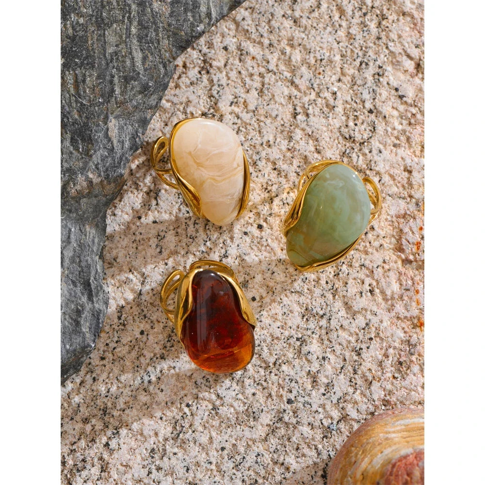 Brown Green Resin Geometric Ring