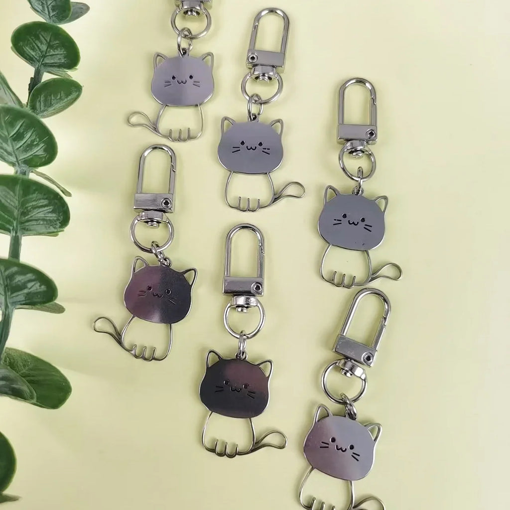 Stainless Steel Lovely Cat Keychain Couple Lover Animal Matching Keyring Cat Eating Fish Pendants Valentine's Day Gifts 2025 New