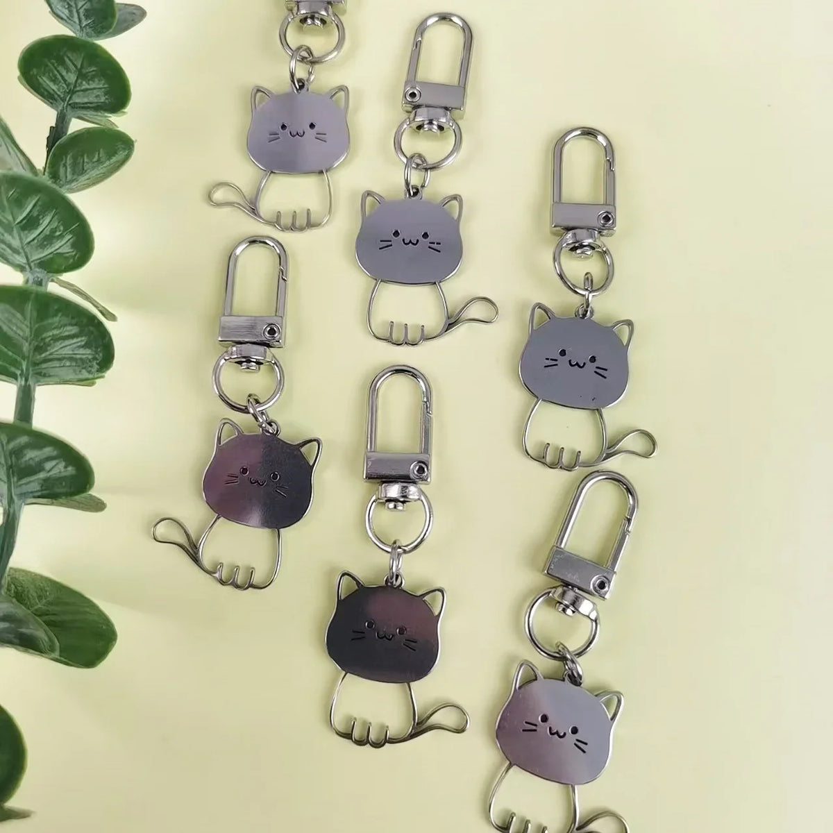 Stainless Steel Lovely Cat Keychain Couple Lover Animal Matching Keyring Cat Eating Fish Pendants Valentine's Day Gifts 2025 New