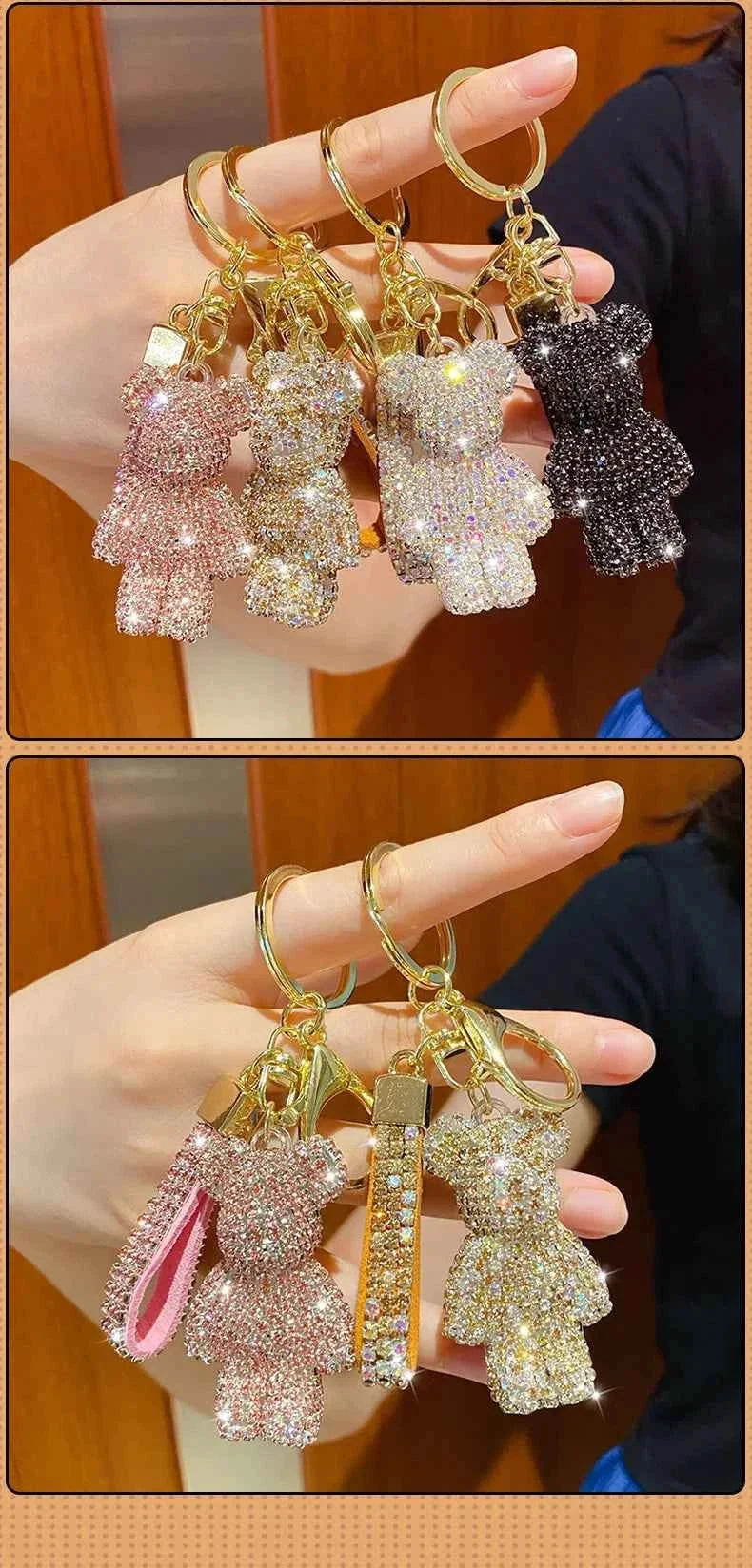 Cute Rhinestones Tassel Bear Keychain Couple Keychain Decoration Small Car Ring Student Bag Pendant