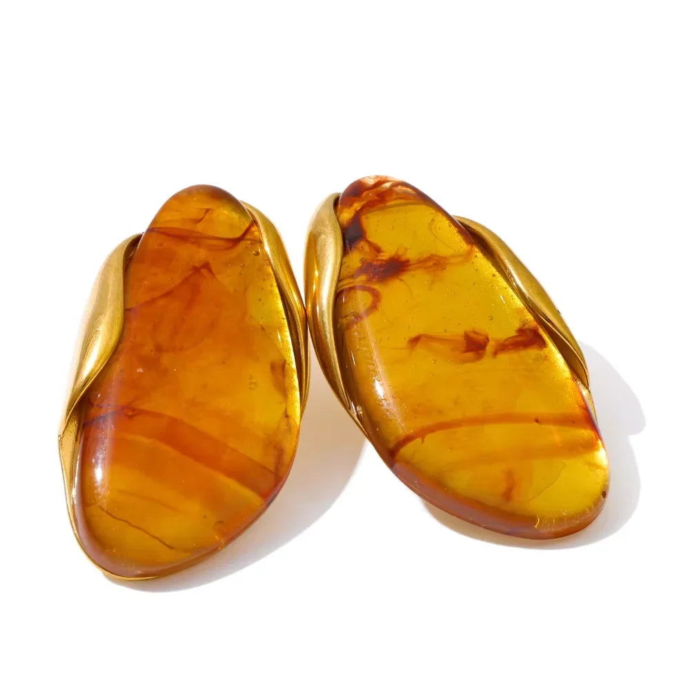 Brown Green Resin Geometric Ring